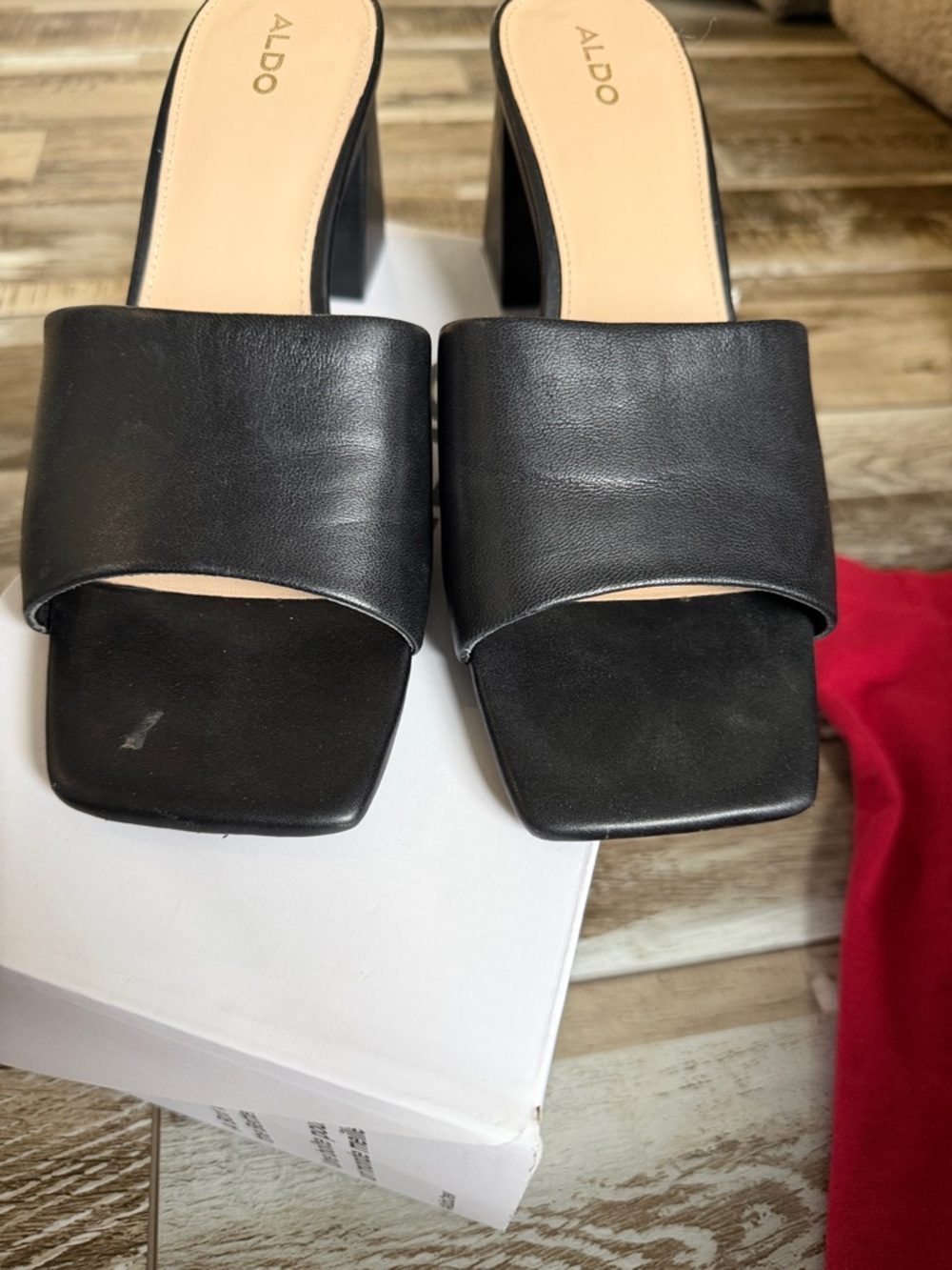 Aldo Black Square-Toe Leather Slide Mules - Picture 6 of 8